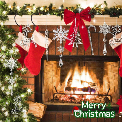 18pcs Festive PVC Acrylic Crystal Christmas Ornaments Set - Snowflakes, Reindeer, Icicles Hanging Decorations for Xmas Tree, Holiday Window, New Year Party Decor, DIY Handmade Materials