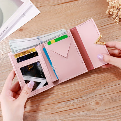 Women's Compact Tri-Fold Wallet - Short Fake Handbag with Snap Closure, Slim Card Holder & Cash Pocket, Casual Everyday Clutch for Smartphones (for women) - Asian Style Purse