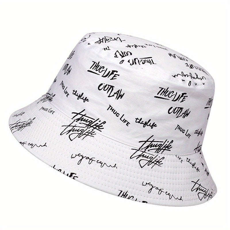 Reversible Men's Bucket Hat with Letter Print - Funky Style, Sun Protection & Versatile for Outdoor Activities, Foldable Sun Hat
