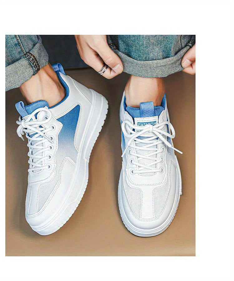 Men's Low Top Fashion Sneakers Breathable Mesh Casual Shoes with EVA Insole and Rubber Sole, Solid Color Lace-Up Sports Shoes for Men