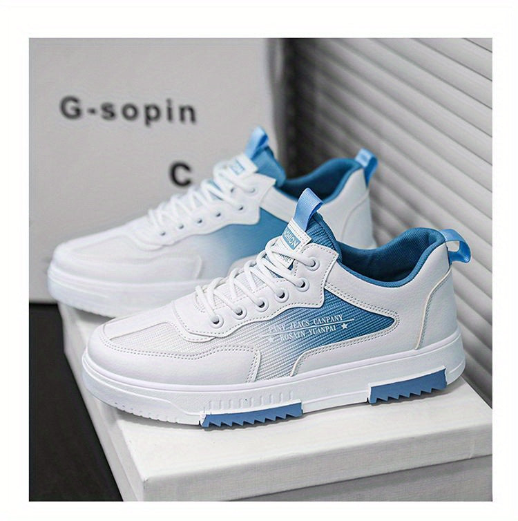 Men's Low Top Fashion Sneakers Breathable Mesh Casual Shoes with EVA Insole and Rubber Sole, Solid Color Lace-Up Sports Shoes for Men