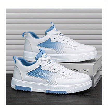 Men's Low Top Fashion Sneakers Breathable Mesh Casual Shoes with EVA Insole and Rubber Sole, Solid Color Lace-Up Sports Shoes for Men