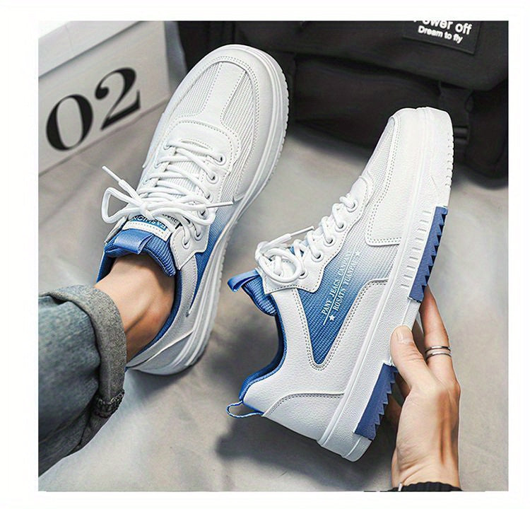 Men's Low Top Fashion Sneakers Breathable Mesh Casual Shoes with EVA Insole and Rubber Sole, Solid Color Lace-Up Sports Shoes for Men
