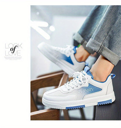 Men's Low Top Fashion Sneakers Breathable Mesh Casual Shoes with EVA Insole and Rubber Sole, Solid Color Lace-Up Sports Shoes for Men