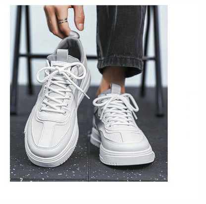 Men's Low Top Fashion Sneakers Breathable Mesh Casual Shoes with EVA Insole and Rubber Sole, Solid Color Lace-Up Sports Shoes for Men