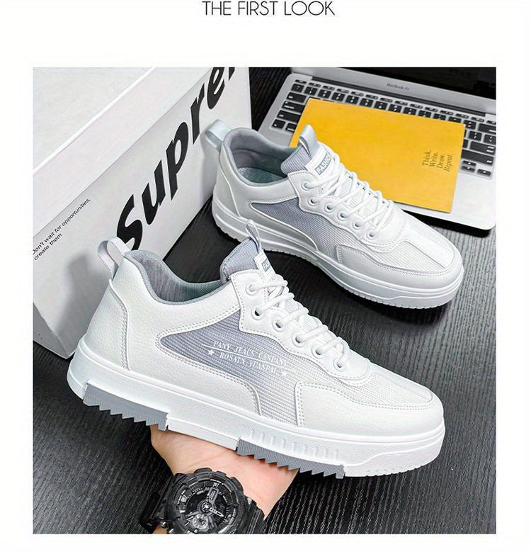 Men's Low Top Fashion Sneakers Breathable Mesh Casual Shoes with EVA Insole and Rubber Sole, Solid Color Lace-Up Sports Shoes for Men
