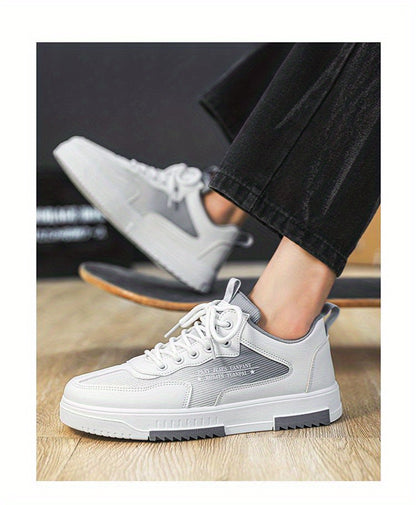 Men's Low Top Fashion Sneakers Breathable Mesh Casual Shoes with EVA Insole and Rubber Sole, Solid Color Lace-Up Sports Shoes for Men