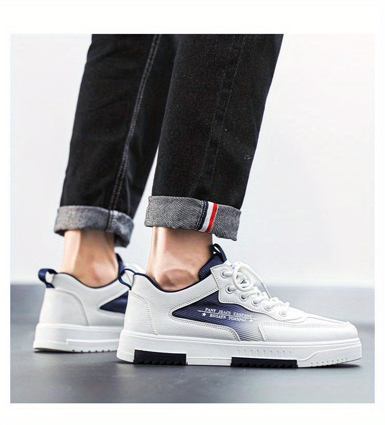 Men's Low Top Fashion Sneakers Breathable Mesh Casual Shoes with EVA Insole and Rubber Sole, Solid Color Lace-Up Sports Shoes for Men