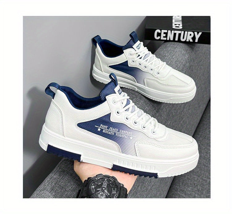 Men's Low Top Fashion Sneakers Breathable Mesh Casual Shoes with EVA Insole and Rubber Sole, Solid Color Lace-Up Sports Shoes for Men