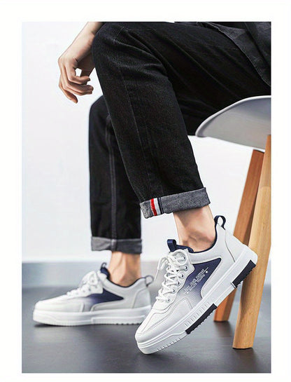 Men's Low Top Fashion Sneakers Breathable Mesh Casual Shoes with EVA Insole and Rubber Sole, Solid Color Lace-Up Sports Shoes for Men