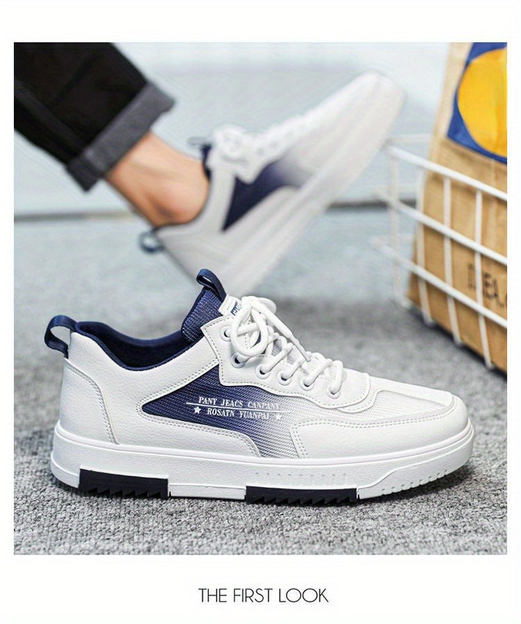 Men's Low Top Fashion Sneakers Breathable Mesh Casual Shoes with EVA Insole and Rubber Sole, Solid Color Lace-Up Sports Shoes for Men