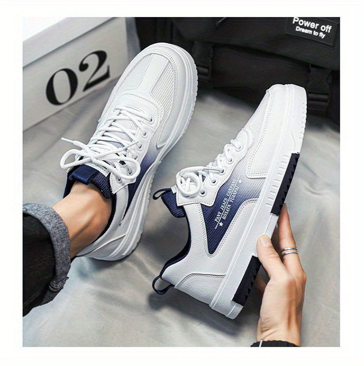 Men's Low Top Fashion Sneakers Breathable Mesh Casual Shoes with EVA Insole and Rubber Sole, Solid Color Lace-Up Sports Shoes for Men