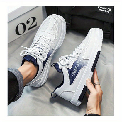 Men's Low Top Fashion Sneakers Breathable Mesh Casual Shoes with EVA Insole and Rubber Sole, Solid Color Lace-Up Sports Shoes for Men