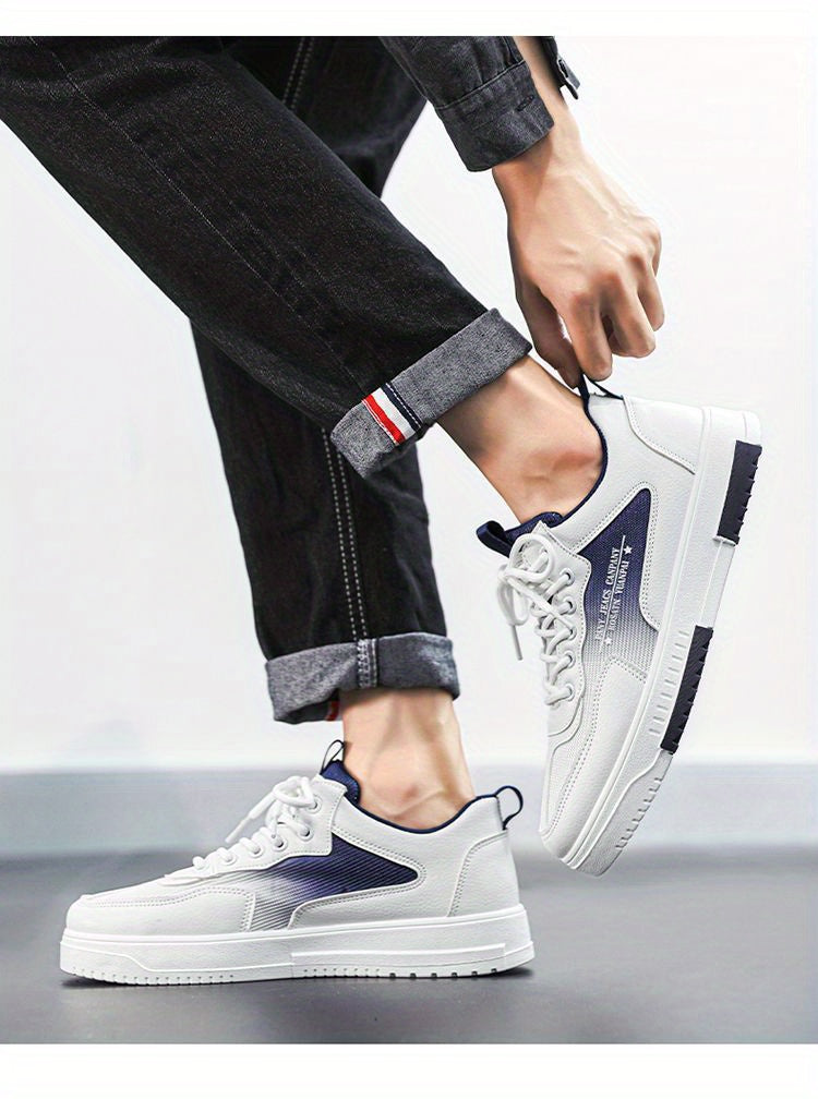 Men's Low Top Fashion Sneakers Breathable Mesh Casual Shoes with EVA Insole and Rubber Sole, Solid Color Lace-Up Sports Shoes for Men
