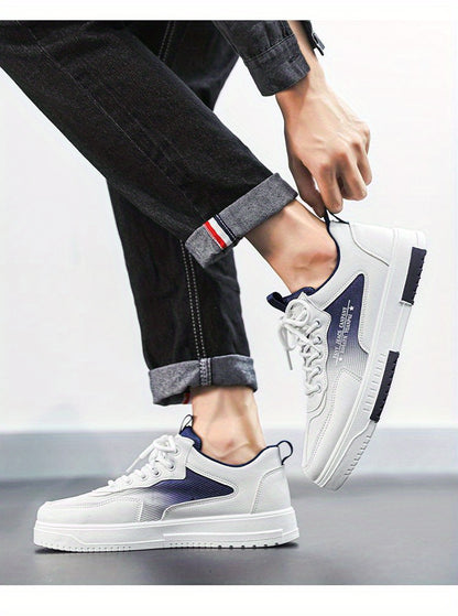 Men's Low Top Fashion Sneakers Breathable Mesh Casual Shoes with EVA Insole and Rubber Sole, Solid Color Lace-Up Sports Shoes for Men