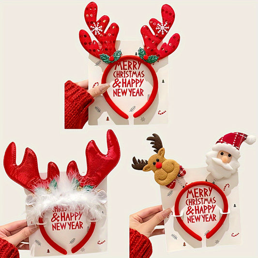 1pc Cute Reindeer Antlers Headband with -like Ears & Antlers - Soft Hair for Christmas Party, & Holiday, Photo Costume Hat, Gift Idea (Feathers & Antlers Detachable)