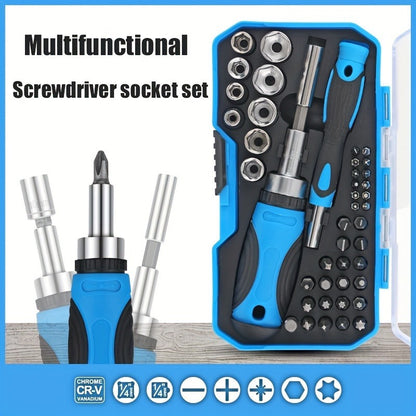 44pcs High Carbon Steel Ratchet Screwdriver Bit & Socket Set - Versatile, Compact Tool Kit for DIY, Home, Garage, and Workshop Projects