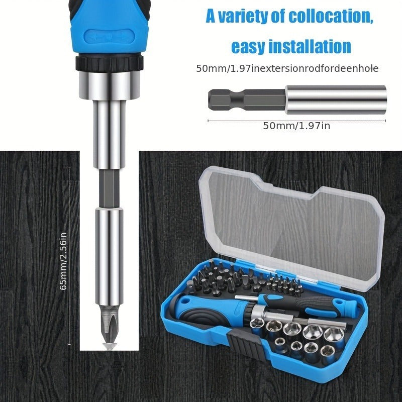 44pcs High Carbon Steel Ratchet Screwdriver Bit & Socket Set - Versatile, Compact Tool Kit for DIY, Home, Garage, and Workshop Projects
