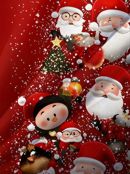 Men's Christmas Santa Claus Tree Shirt - Long Sleeve Button-Up Holiday Party Outfit with Santa Faces - Machine Washable Red Christmas Attire for Office, Home, and Gifts - Festive Casual Tops for Adults, Christmas Garland, Sea