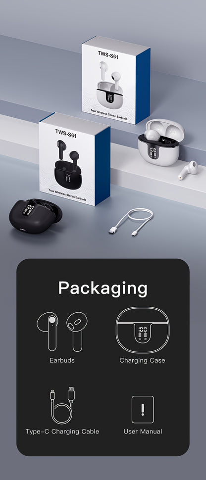 High-Fidelity Sound Quality with Deep Noise Cancellation, Seamless Connectivity, Volume Control, Open-Back Design, Compatible with Tablets - Wireless Sports Earbuds with LED Digital Display, Long Battery Life, Touch Operation