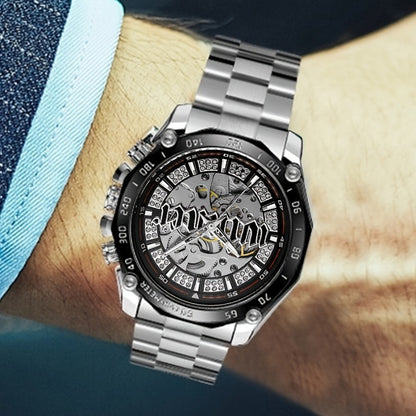 Stylish Men's Automatic Mechanical Watch - Stainless Steel Case & Band, Classic Double Hollow Design, Perfect Gift