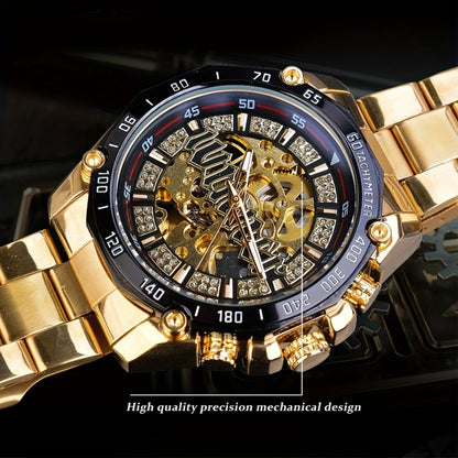 Stylish Men's Automatic Mechanical Watch - Stainless Steel Case & Band, Classic Double Hollow Design, Perfect Gift