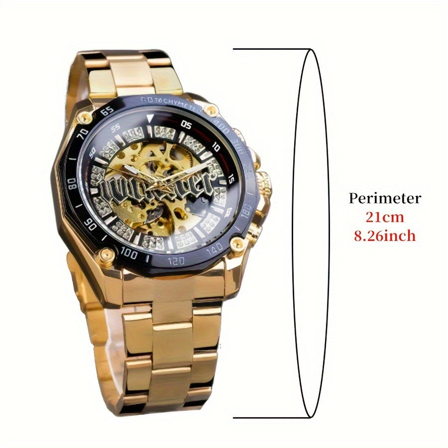 Stylish Men's Automatic Mechanical Watch - Stainless Steel Case & Band, Classic Double Hollow Design, Perfect Gift