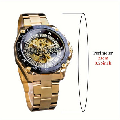 Stylish Men's Automatic Mechanical Watch - Stainless Steel Case & Band, Classic Double Hollow Design, Perfect Gift