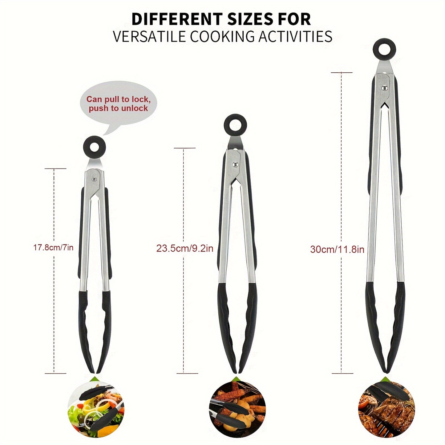 1pc of cooking clips, kitchen clips with silicone tips, locking clips, heavy duty, good grip, 7, 9, 30.48 cm, black grill toppers