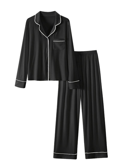 Women's Casual Modal Pajama Set with Stretchy Long Sleeves - ayq