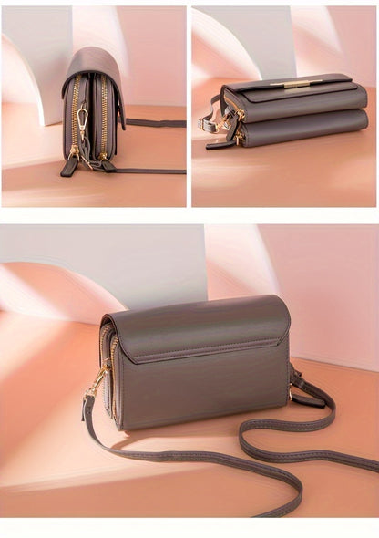 Ms. Jin Women's Large Capacity RFID Blocking Crossbody Wallet Handbag - Golden-Tone Hardware Multi-Zipper Purse with Card Slots, Cash Pocket & Detachable Strap, Brown/Black/Navy/Beige/Pink/Grey, Designer- for Travel &, Purse