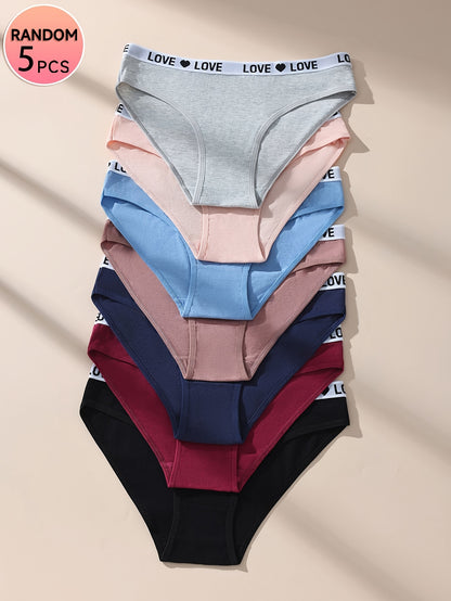 5-Pack Women’s Low-Rise Cotton Thongs with Love Print