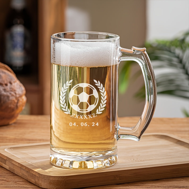 Extra Large Glass Beer Mug with Football Design and Handle