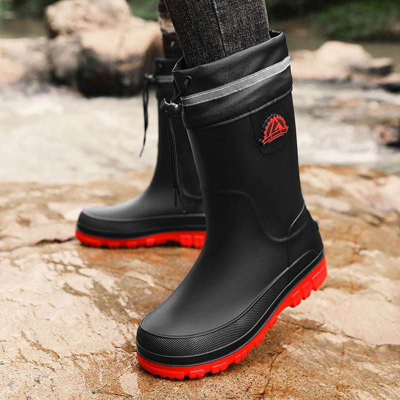 Men's Casual Outdoor Slip-On Rubber Rain Boots for Fall