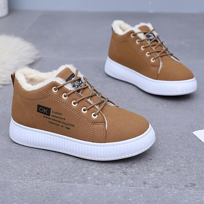 Women's Winter Snow Boots with -Like Collar & Plush Lining - Anti-Slip PVC Sole, Thick Warm Brown/Beige Synthetic Upper - s/ Compatible for Ice, Snow, Slush - Cold Weather Traction