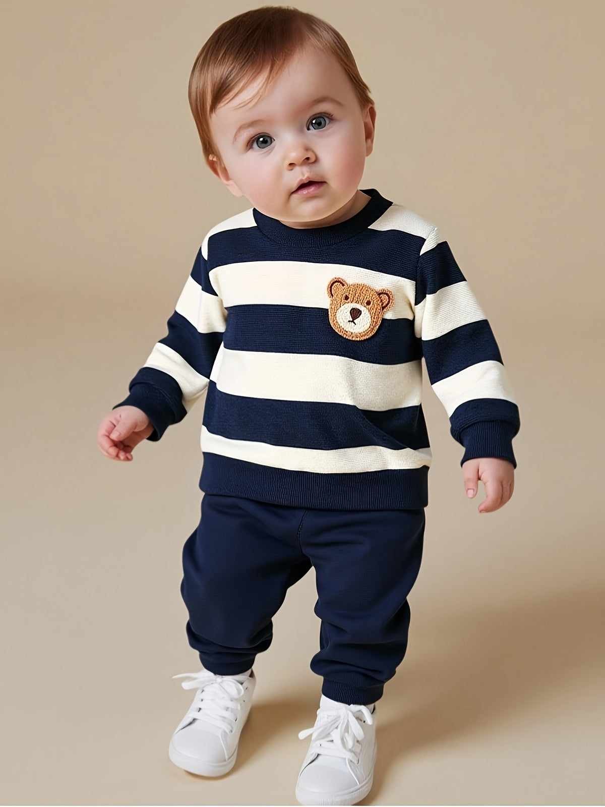 Baby Boy Fall Winter Striped Velvet Sweatshirt and Pants Set - ayq
