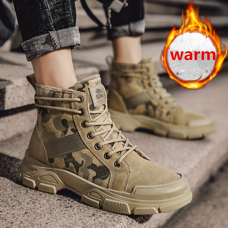 Men'S Extreme Cold Weather Snow Boots - Thermal Insulated Winter Hiking Boots with Lace-Up Closure, Non-Slip PVC Outsole - / Tan Camo - for Ice, Snow, Hunting, Camping - Durable Synthetic Upper - All-Day Warmth for Outdoor Ad