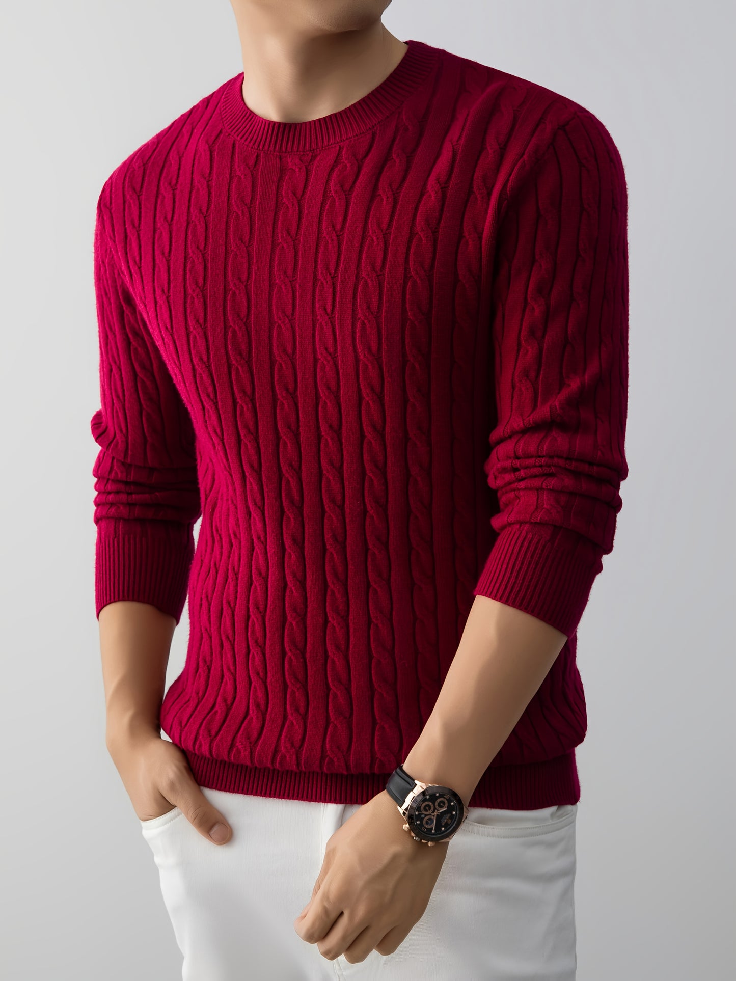 Men's Thick Winter Knit Sweater - High-Elastic Breathable Round Neck Pullover with Cross-Over Collar & Asymmetric Hem, Warm Casual Sweater for Fall/Winter, Machine Washable (Suitable for Daily Wear, Parties, Skiing) - Non- So