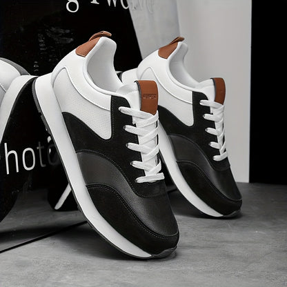 Men'S Breathable Athletic Sneakers - Lightweight, Soft, Non-Slip Running Shoes with EVA Sole for Sports, Travel  Casual Wear - White  Brown Two-Tone Design, Lace-Up Low Tops, All-Season Comfort, Sports Footwear, Sleek Sport