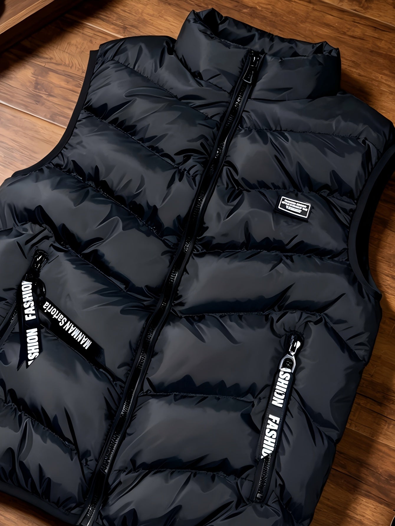 Men's Thickened Polyester Warm Vest with Full-Zip and Stand Collar