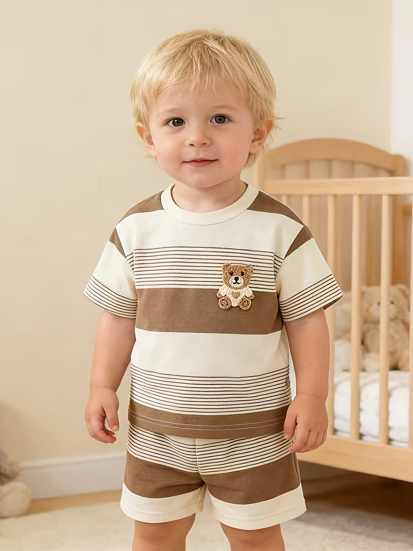 Baby Summer Outfit Set with Bear Print Top and Casual Shorts