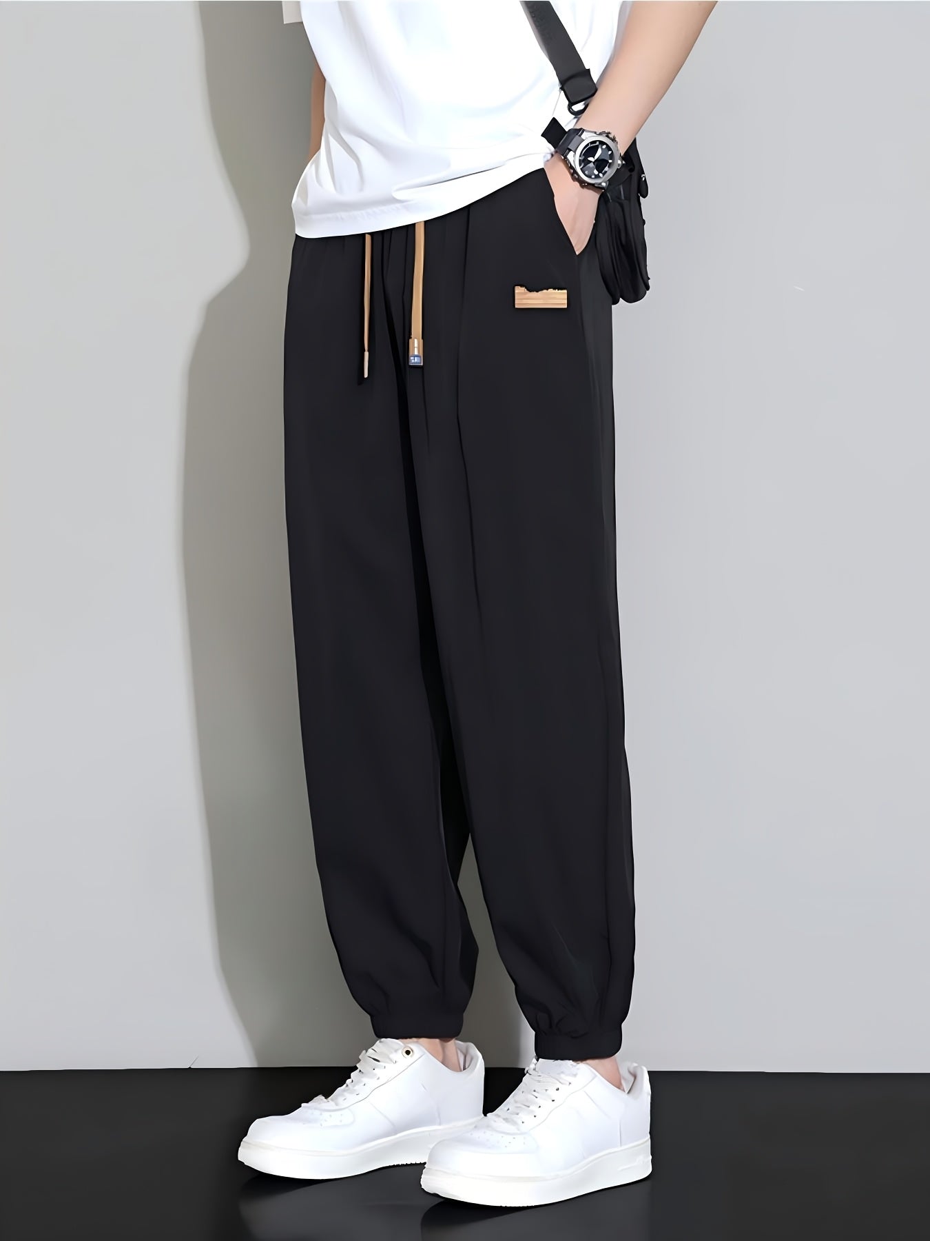 Men's Casual Loose Fit Sports Trousers, Breathable Polyester