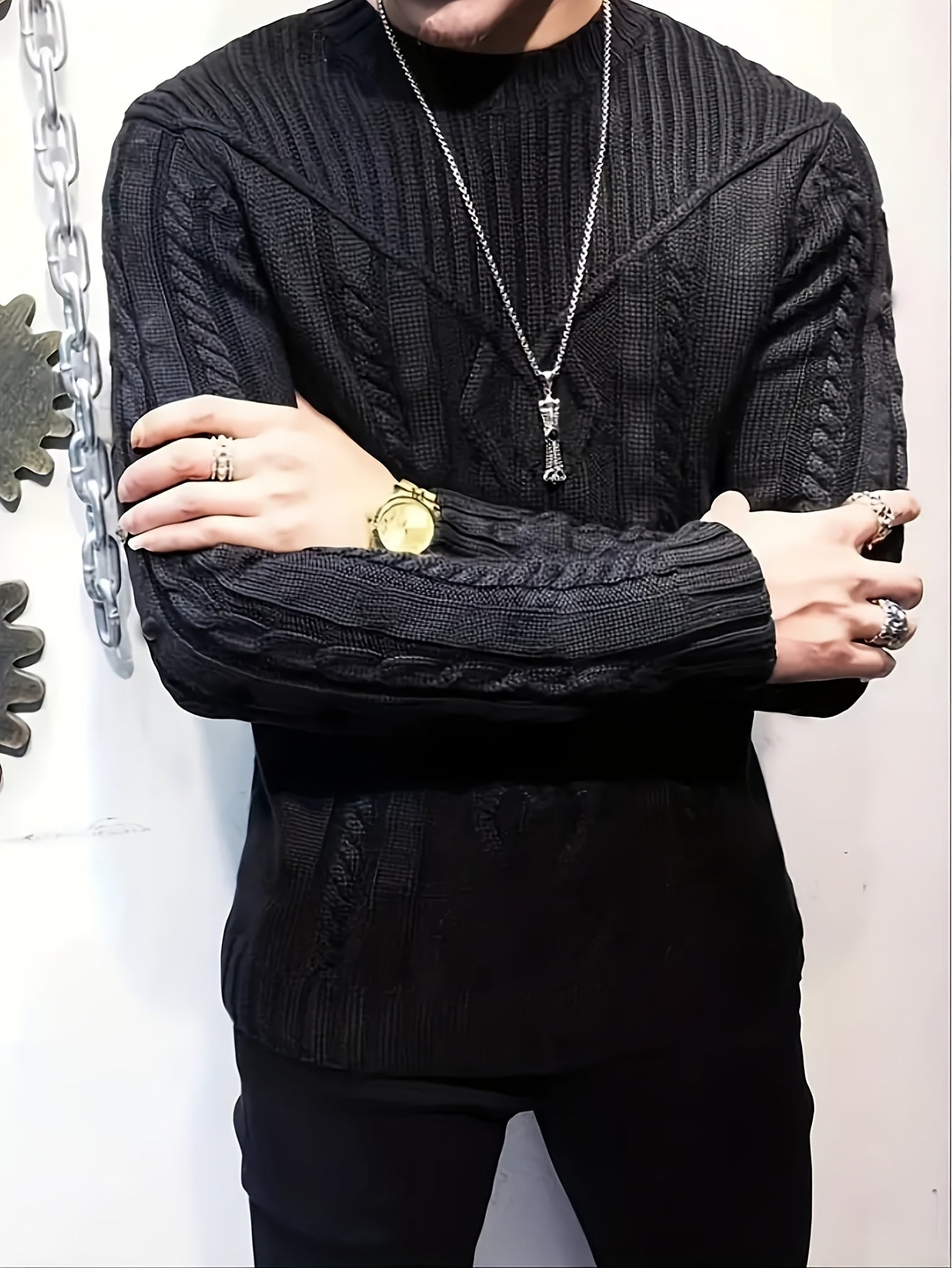 Men'S Knitted Twisted Texture Sweater, Stylish Casual Pullover for Autumn And Winter