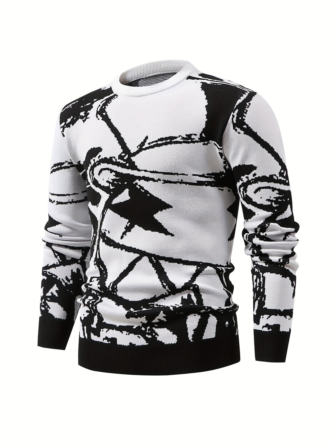 Temujin OBM Men's Fashion New Starry Sky Jacquard Contrast Knit Long Sleeve Pullover Sweater