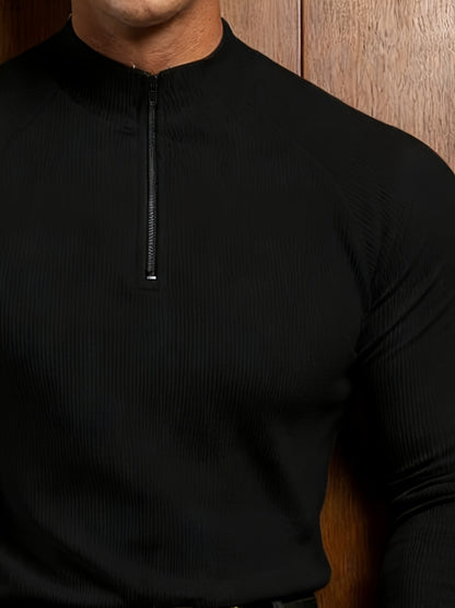 Men's Fitness Half-Zip Shirt, Breathable Ribbed Stretch Top
