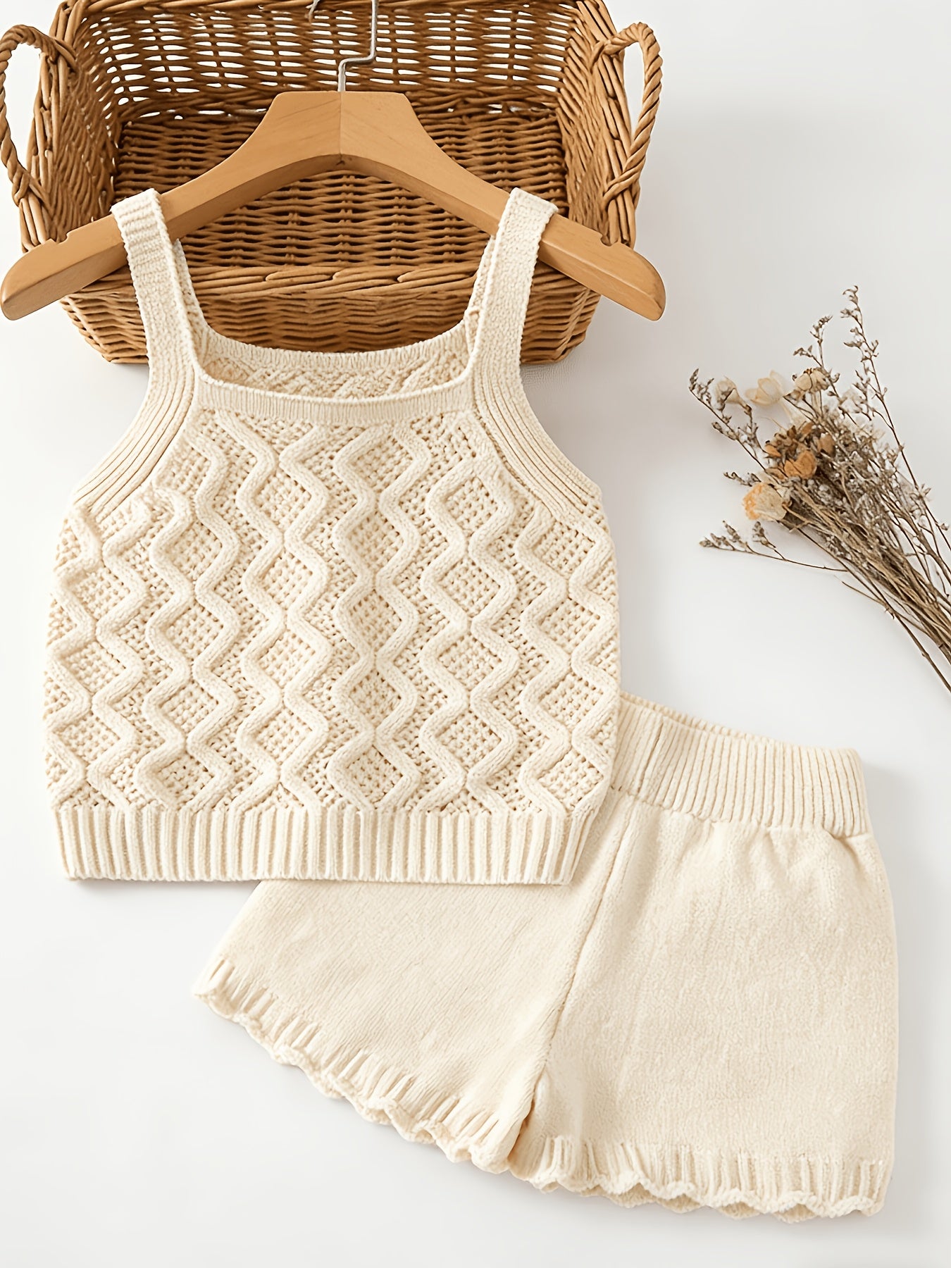 Baby Girl Cotton Knit Sleeveless Suspender Top & Shorts Set