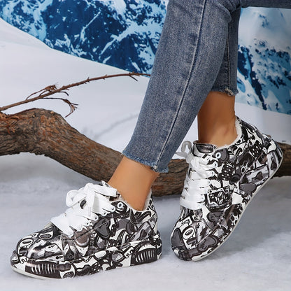 Women'S Fleece-Lined Winter Boots - Comfortable Lace-Up Thick Soles, Round Toe, Available in White, Black, And Lace Detailing - Ideal for Cozy Wear in Cold Weather, Snow Boots.