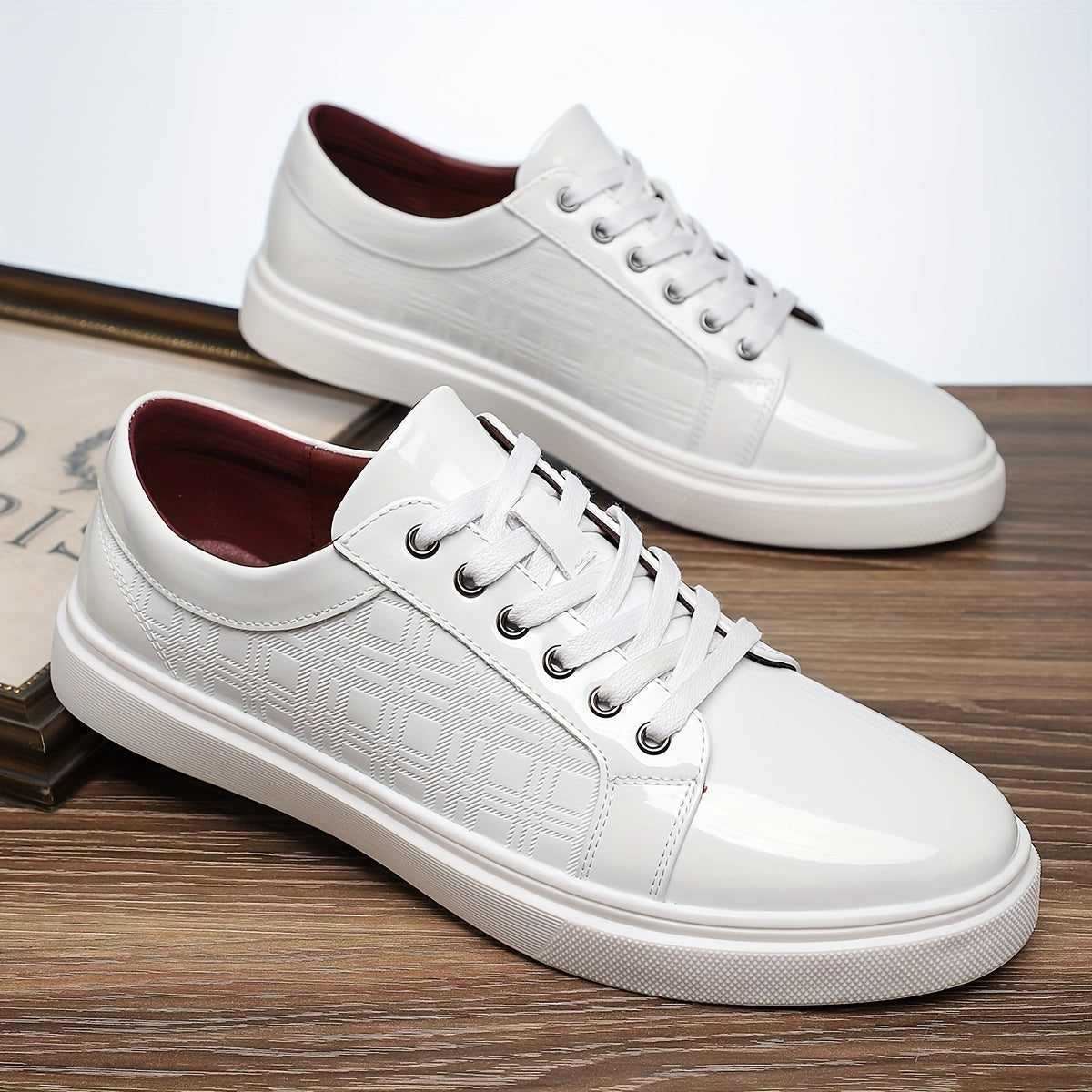 Sneakers, Shoes, White Rubber Sole, Exquisite Lattice Embossing on The Side, Lace-Up Round Toe, Versatile for Everyday Wear in All Four Seasons - ayq
