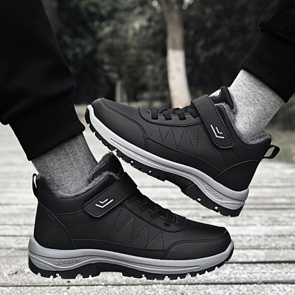 Men'S Casual Solid Color Faux Snow Boots with Plush Lining, Anti-Slip & Wear-Resistant for Outdoor Walking and Hiking in Winter, Winter Boots, Hiking Footwear, Sleek Boot Design, Durable Traction Footwear