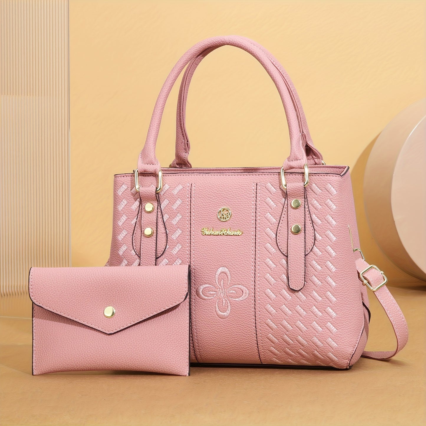 Elegant Women's Embroidered PU Shoulder Bag Set with Bow